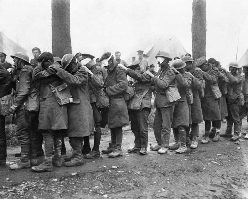 Photograph from World War I showing British soldiers blinded by poison gas.