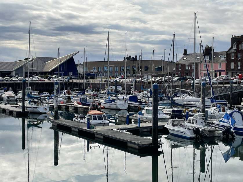 View of the harbour and the Old Boatyard Restaurant.