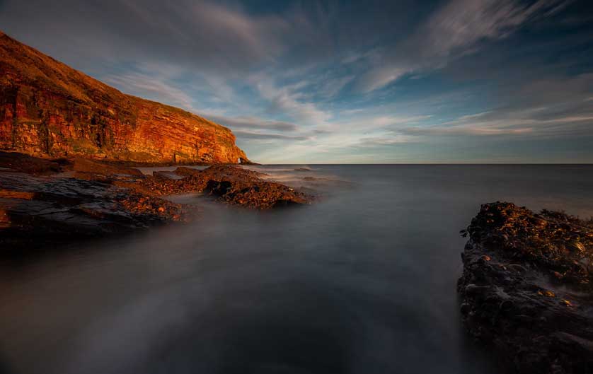 Sunset at Auchmithie, Angus, Scotland.