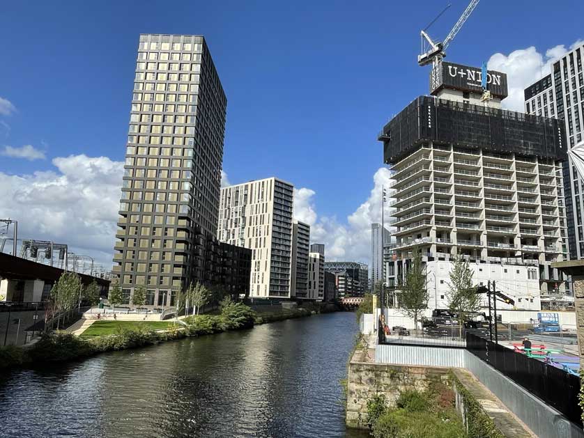 Looking north along the River Irwell.