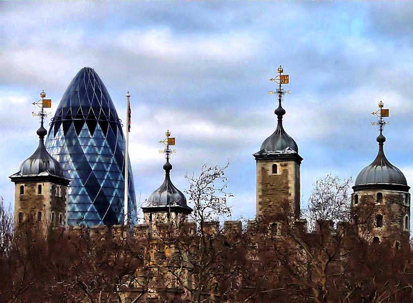 Tower of London & The Gherkin, London.
