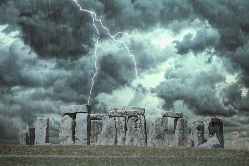 A thunderstorm and rain over Stonehenge.