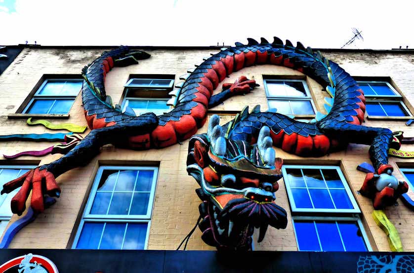 A giant dragon at Max Orient a popular Chinese restaurant on Camden High Street.