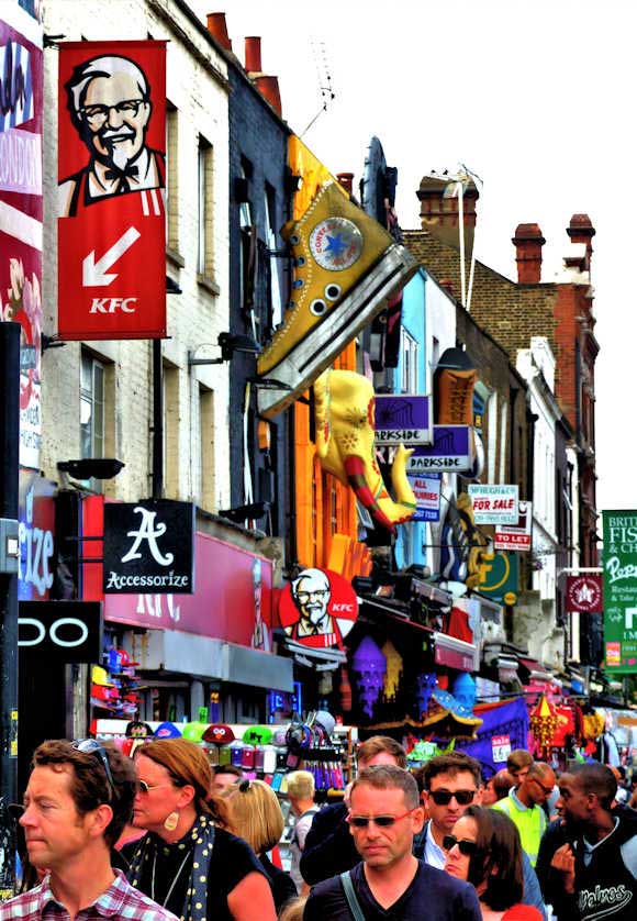 The unique streetscape of Camden High Street attracts throngs of visitors daily.