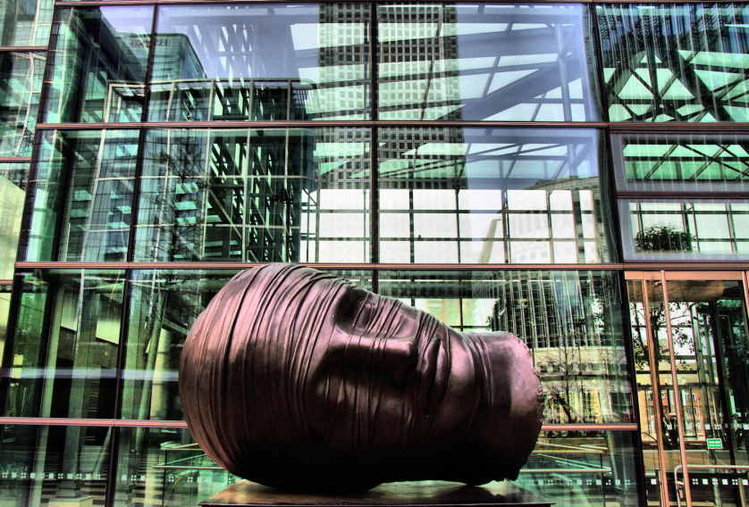Testa Addormentata, a 1983 bronze sculpture by Igor Mitoraj is one of three by the artist on display at Canary Wharf.