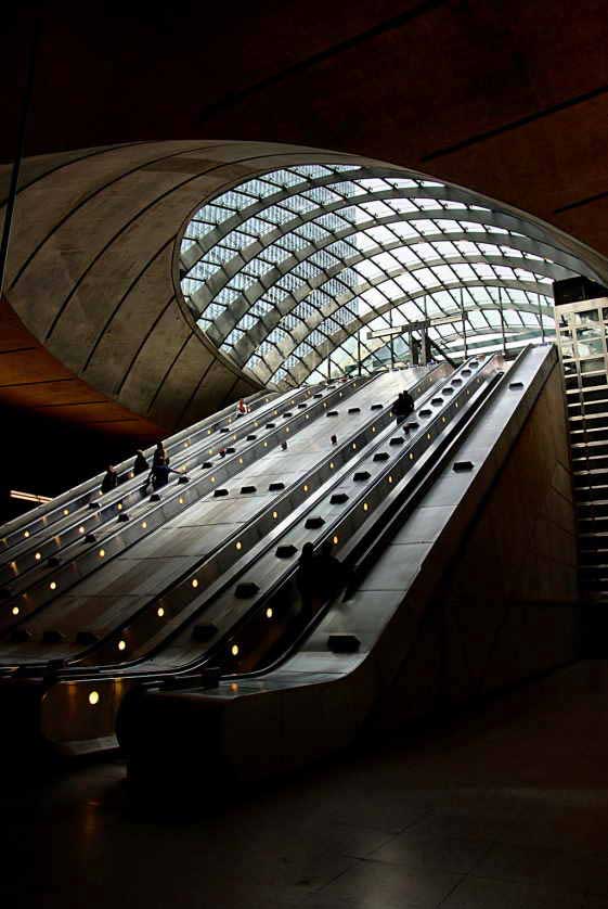 The huge escalators at the station.