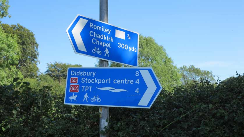 Signs showing local transport links.