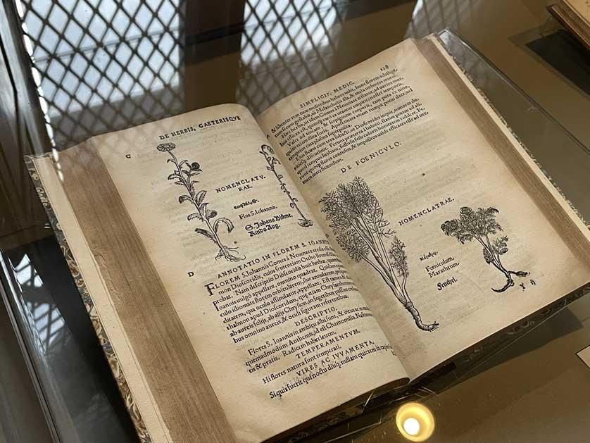 A volume on botany on display at Chetham's Library.