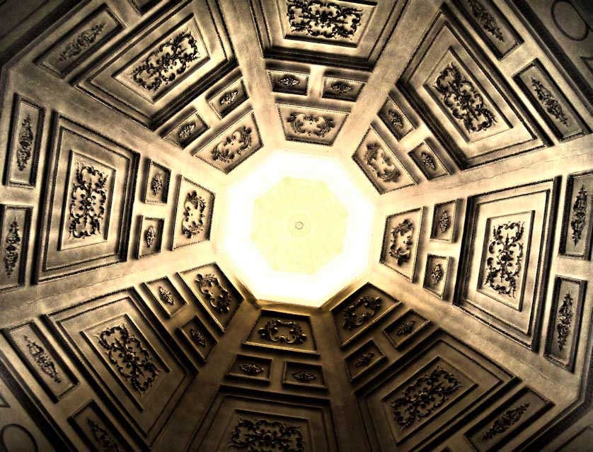 Looking up into the cupola between the Great Hall & the Chapel of Clare College.