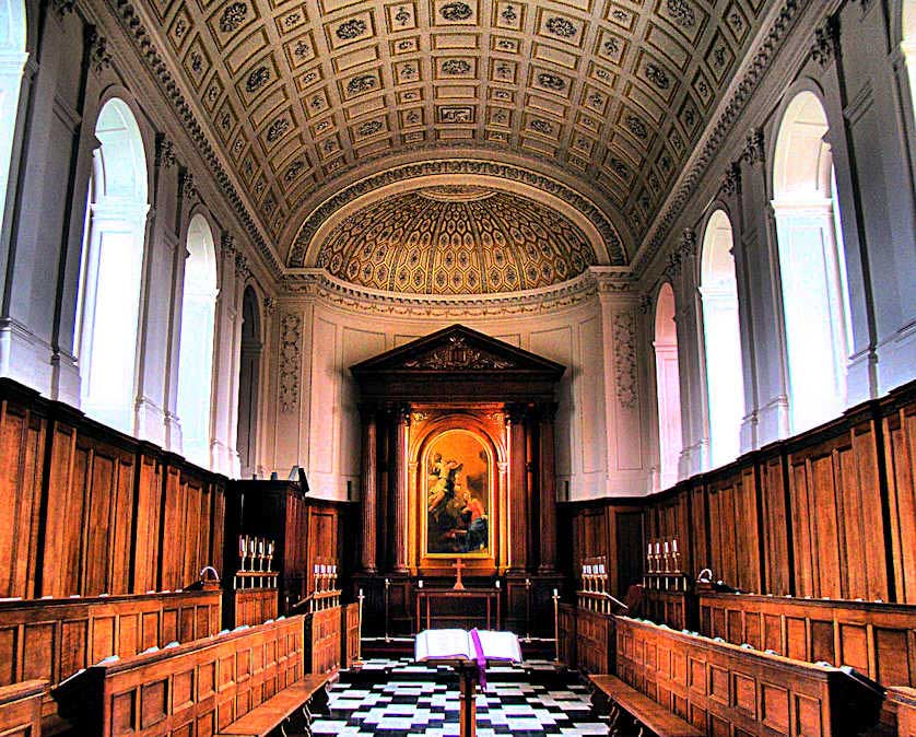 Clare College Chapel with Annunciation by Cipriani as the altarpiece.
