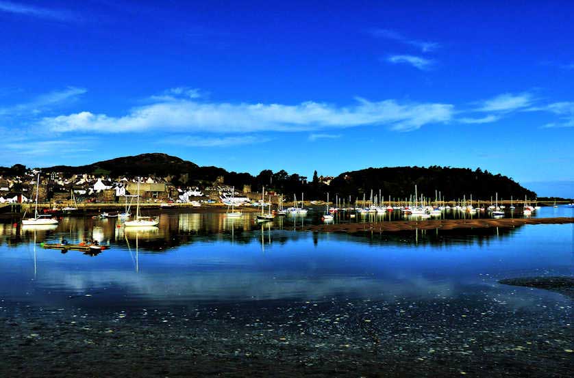 The waterfront of Conwy Town on the Conwy River.