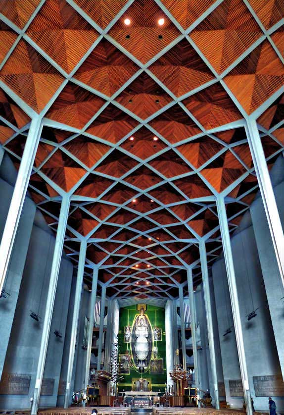 The vast interior of the New Cathedral in Coventry, designed by Basil Spence.