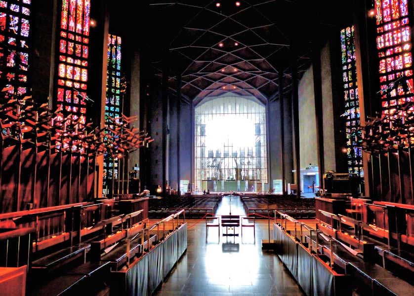 Looking back to the West Window in Coventry Cathedral.