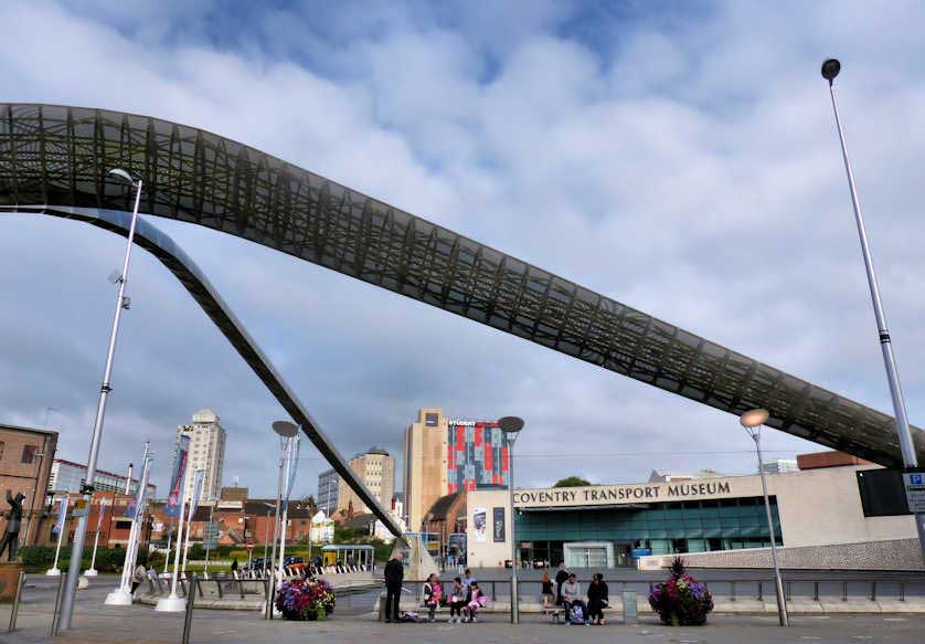 The Coventry Transport Museum behind the Whittle Arch.