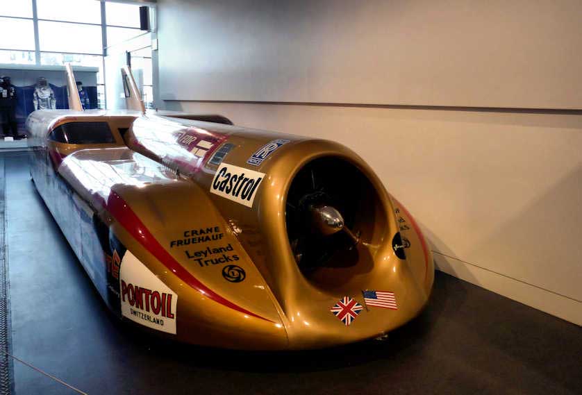 Thrust2, the car that broke the World Land Speed Record in 1983 on display at the Coventry Transport Museum.