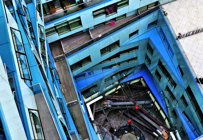 From the roof of The Cube looking down into the atrium.
