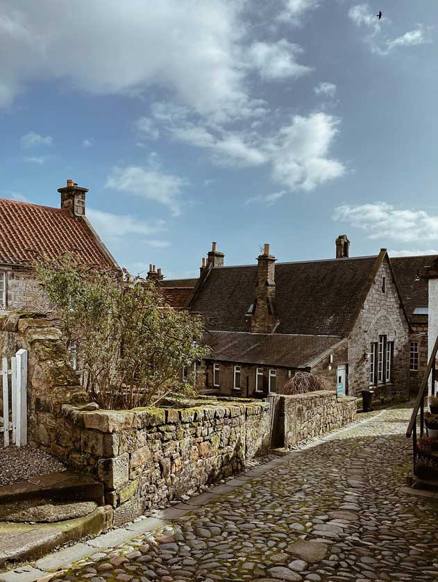 Cobbled streets of Culross, Scotland.
