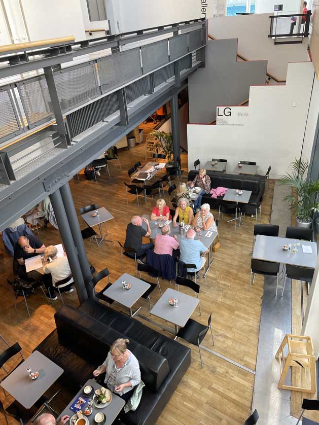 Looking down on the cafe at lunchtime.