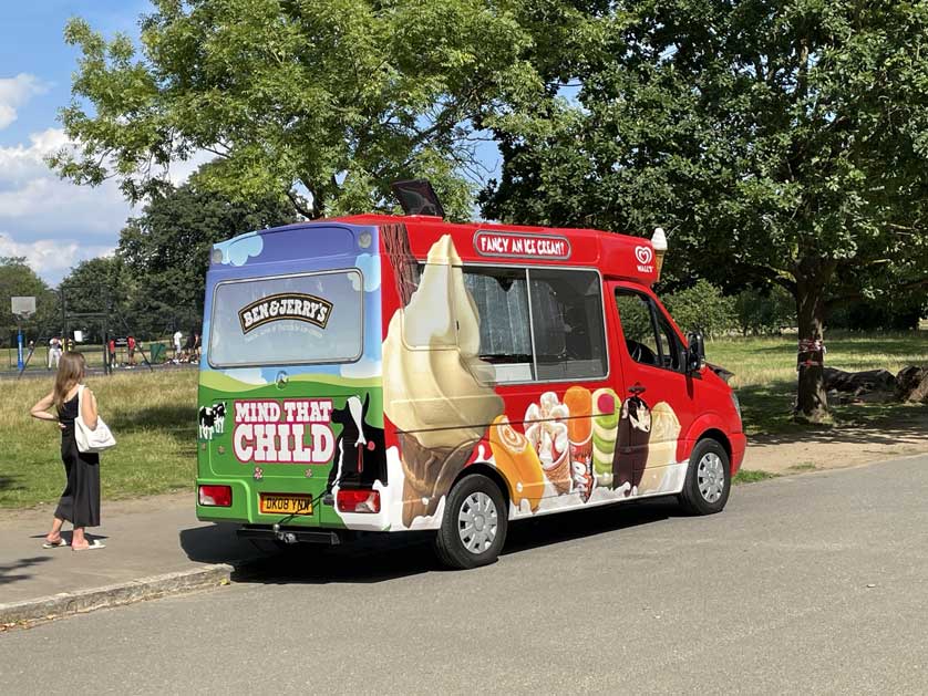 Vehicles are largely excluded though an exception is made for the ice cream van.