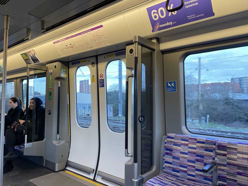 Inside an Elizabeth Line carriage.