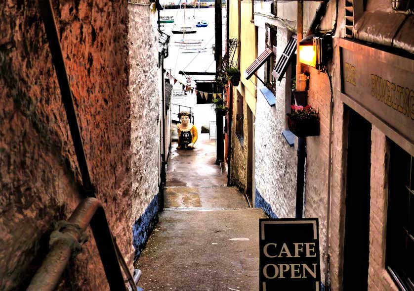 Narrow alleys and lanes near Falmouth's main street.
