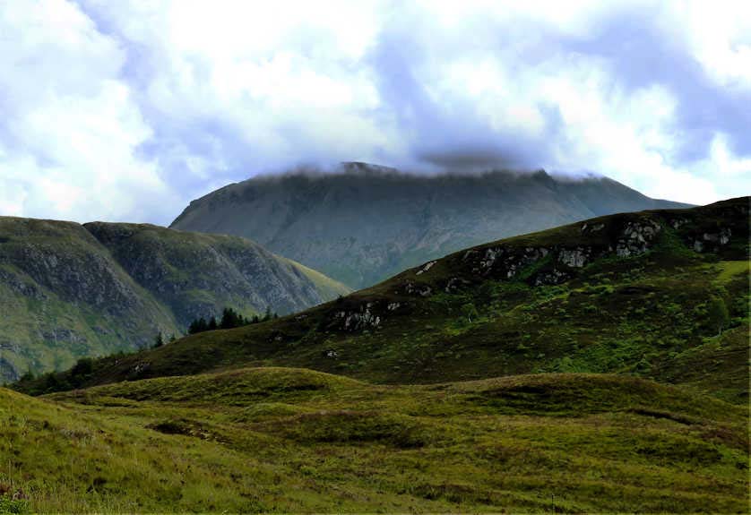 The top of Ben Nevis shrouded in clouds.