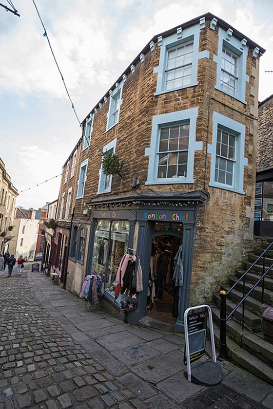 Catherine Hill and Stony Street, Frome, Somerset, UK.