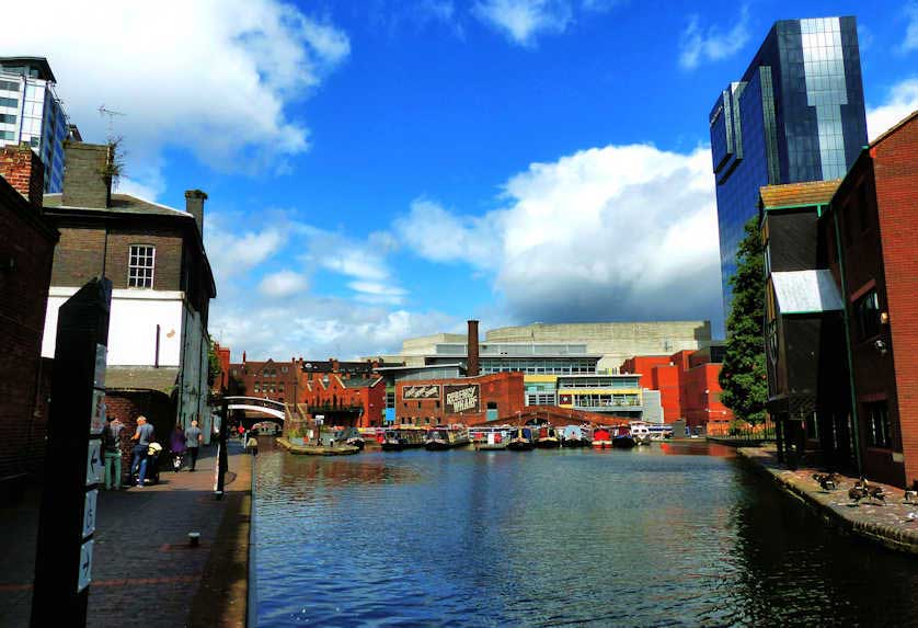 Approaching Gas Street Basin in Birmingham city centre.