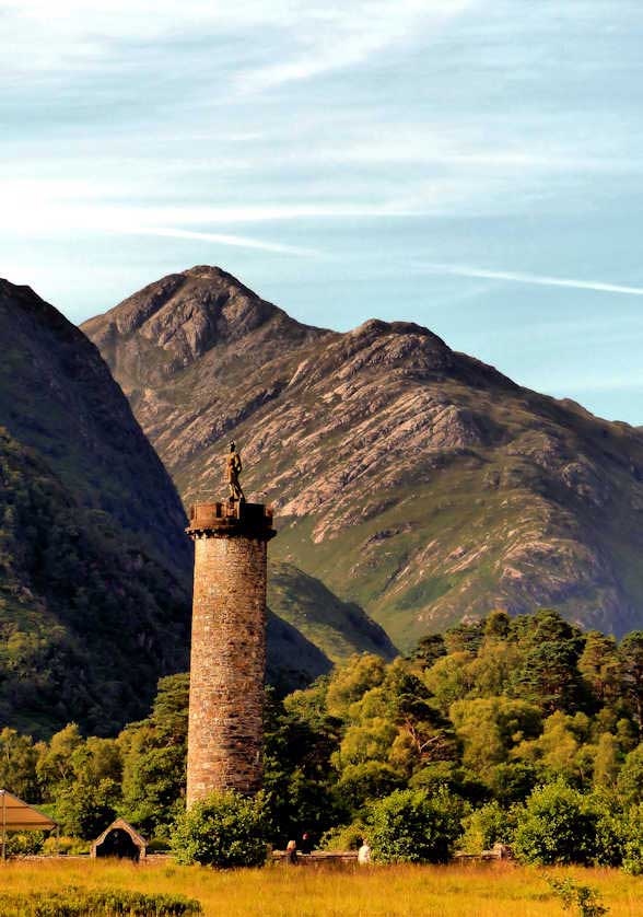 Glenfinnan Monument commemorates the 1745 uprising by Bonnie Prince Charlie.