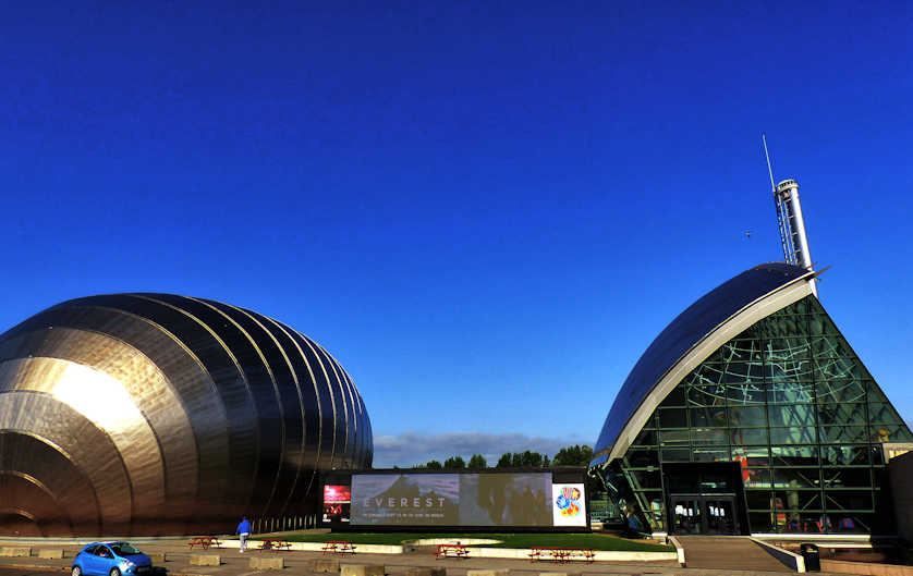 The Science Mall and the IMAX Theatre at Glasgow Science Centre.