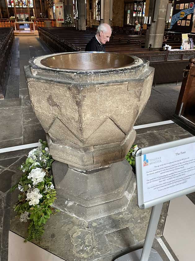The font, Halifax Minster, UK.