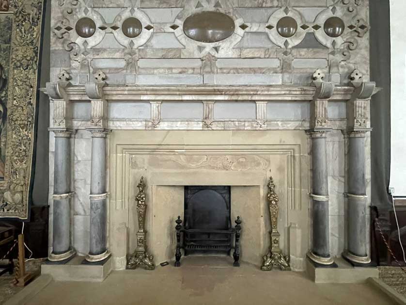 Marble fireplace.
