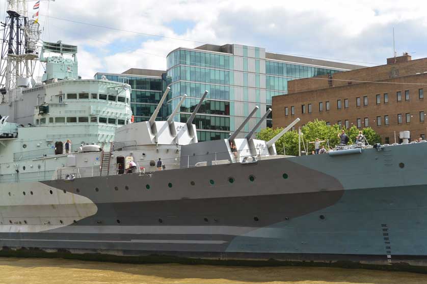 HMS Belfast on the River Thames.
