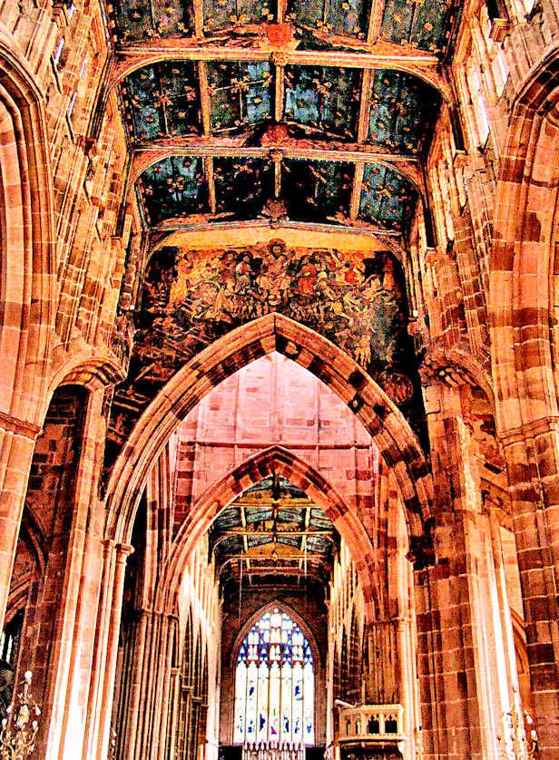 The Coventry Doom Painting from around 1430 clearly visible above the tower arch.