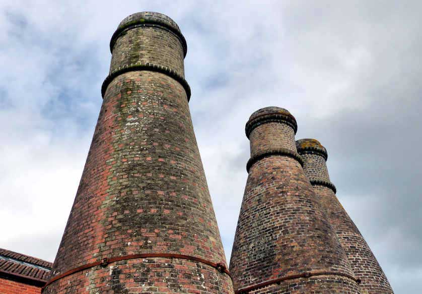 Bottle Kilns, sometimes called Muffle Kilns, at House of Marbles in Devon, one of only two sites in the UK where these historic structures are still standing.