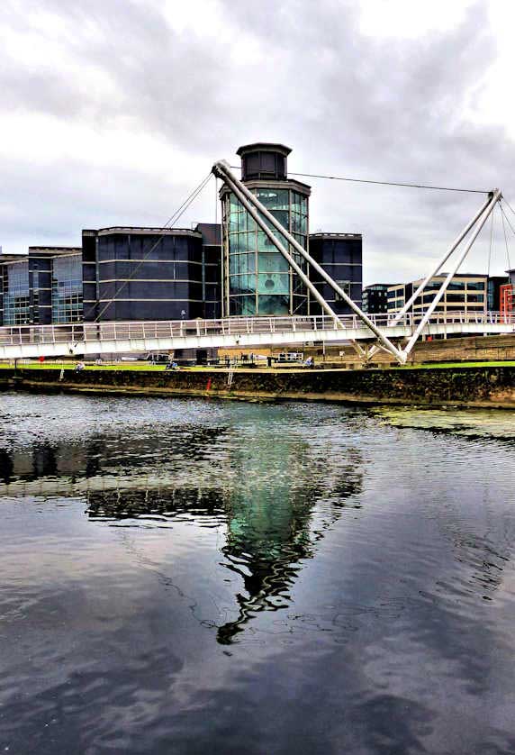 Knights Way Bridge, a pedestrian bridge across the River Aire in Leeds.