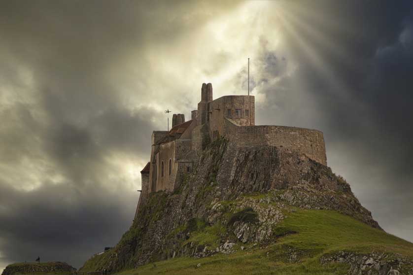 Lindisfarne Castle, a 16th-century castle on Holy Island, UK.