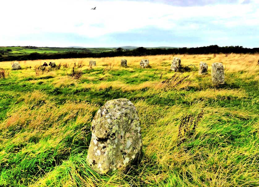 Merry Maidens neolithic stone circle, Cornwall, UK.