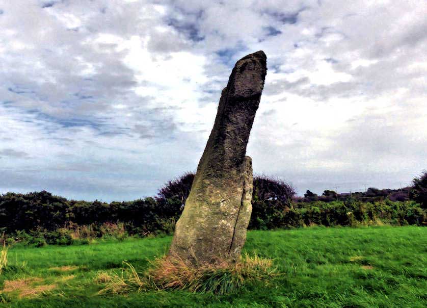 4.2 meters tall, one of the Pipers, ancient standing stone in Cornwall.