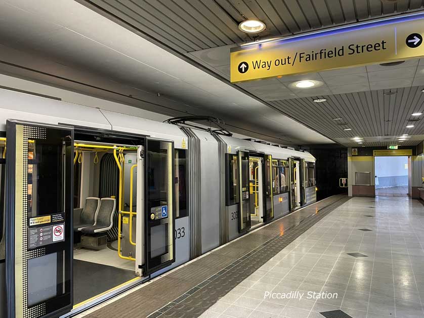 Metrolink train at Manchester Piccadilly.