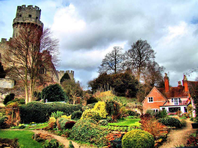 Mill Garden overlooked by Warwick Castle, England UK.