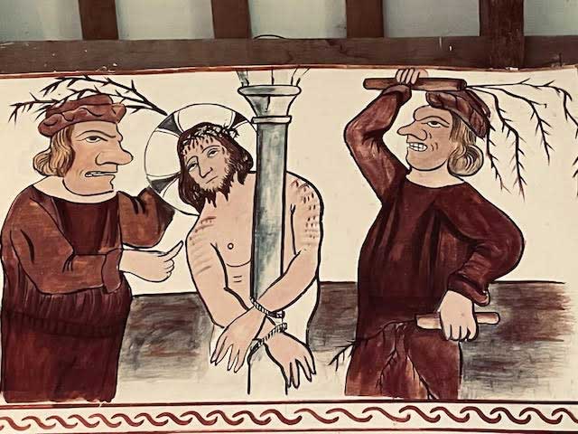 Wall mural inside of St. Teilo's Church (built in 1100, but its current state dates to only 1520).
