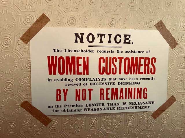 Recreated sign inside the bar at The Vulcan Hotel (hotel dates to 1853).