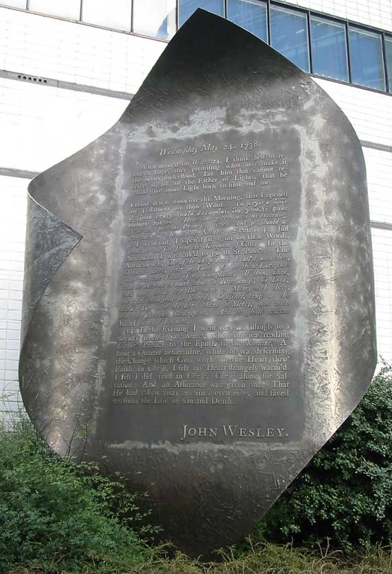 Sculpture marking John Wesley's conversion outside the doors of the Museum.