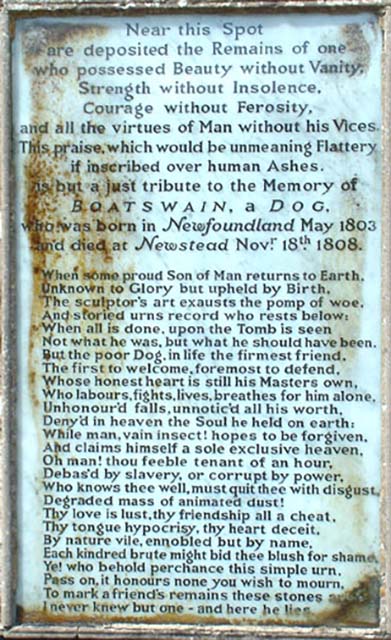 The poem Epitaph to a Dog as inscribed on Boatswain's monument.