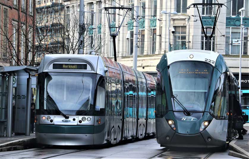 NET, Nottingham Express Transit trams.