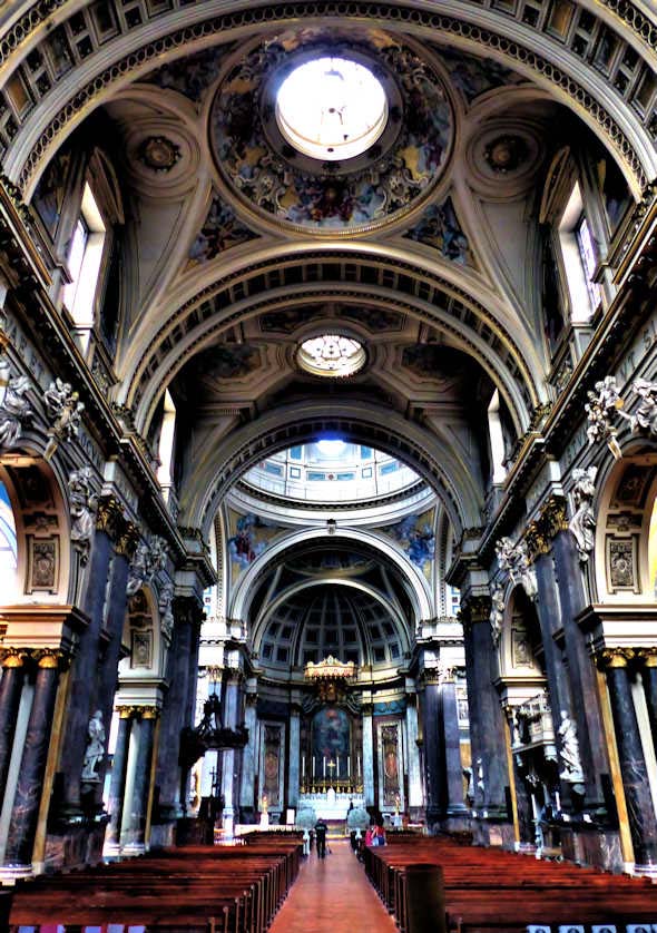 Looking toward the altar of the London Oratory, London, UK.