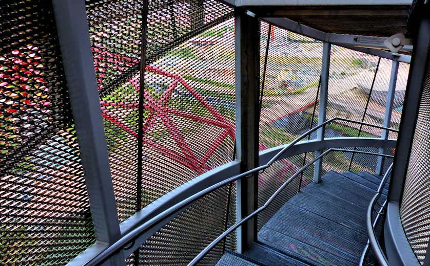 The spiral staircase that wraps around the central tower of ArcelorMittal Orbit.