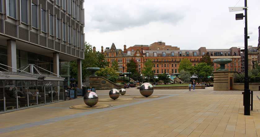 Millennium Square with Rain sculpture.