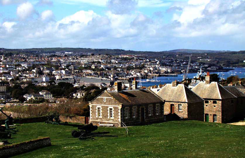 The view from Pendennis Castle down over Falmouth and its harbour.